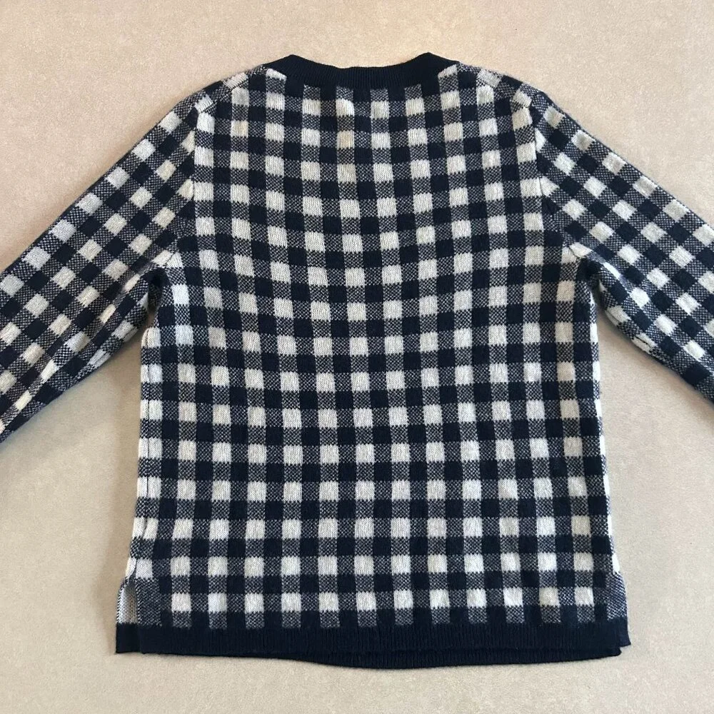 J. Crew Navy Cashmere Gingham Sweater ASO Wednesday Addams